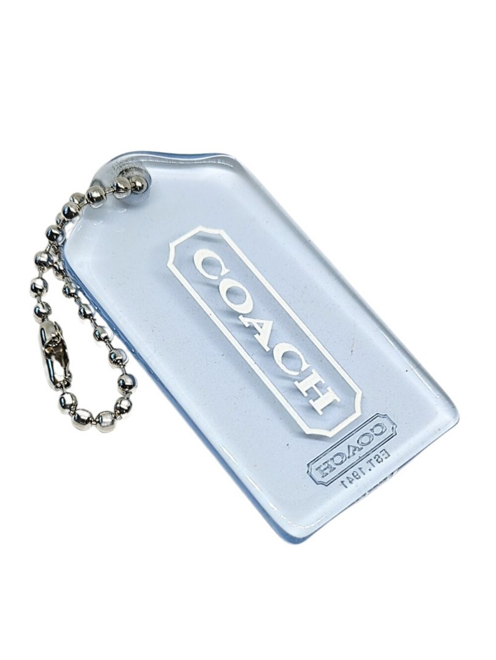 🆕 2.5" Coach Pale Blue Acrylic Hangtag Fob Purse Charm Keychain Y2K VERY RARE